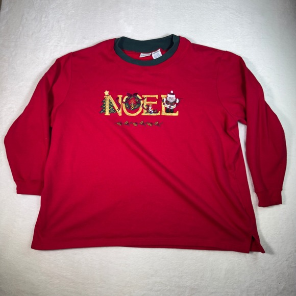 Bobbie Brooks Woman Tops - Bobbie Brooks‎ Woman Red Noel Christmas Santa Tree Embroidered Long Sleeve